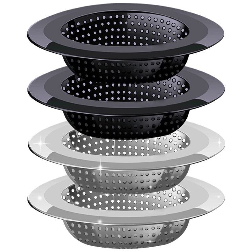 V-TOP Kitchen Sink Drain Strainer, 4 Pack Stainless Steel and Black Mesh Sink Strainer for Kitchen with Large Wide Rim 4.5" Diameter, Sink Filter Strainer with 3" Basket Sink Food Catcher - Image 1