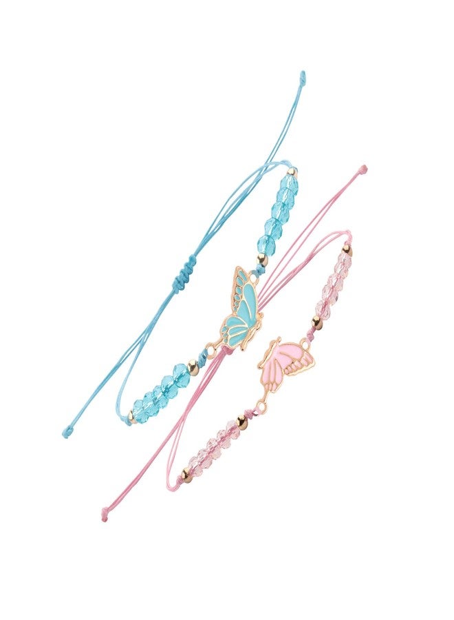POYAMUSE Butterfly Friendship Bracelets Adjustable Handmade Strand Jewelry Gift for Women Couples Matching Charm Set Pink Purple Blue - Blue&Pink