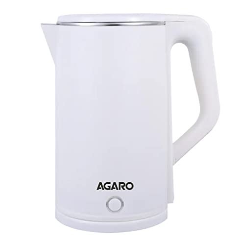 AGARO Elegant Electric Kettle, 1.8L, 1500 Watt, Double Layered Stainless Steel Inner Body, Quick Boil, Water Boiler, Hot Water Kettle, For Making Black Tea & Black Coffee, Auto Shut Off, White - Image 1