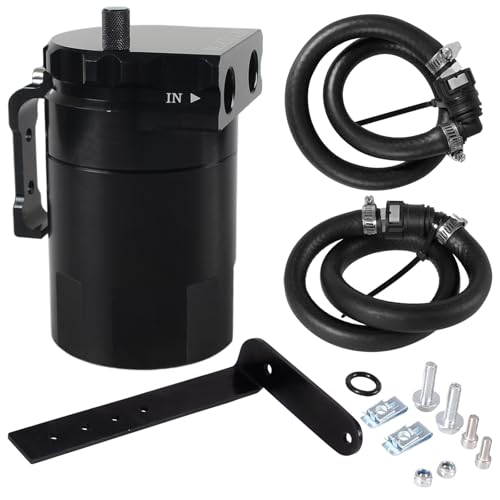 POSENG Oil Catch Can Baffled Oil Separator Tank Compatible with Ford F150 5.0L 2.7EB 3.5EB 11-22, Expedition 3.5L EcoBoost 18-22 350ml Black HTRACING - Image 1