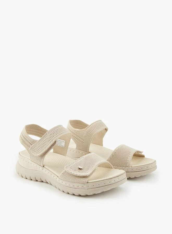 Flora Bella By Shoexpress Textured Open Toe Sandals with Hook and Loop Closure
