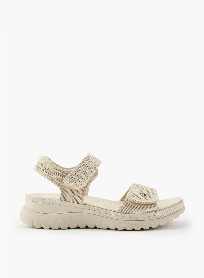 Flora Bella By Shoexpress Textured Open Toe Sandals with Hook and Loop Closure