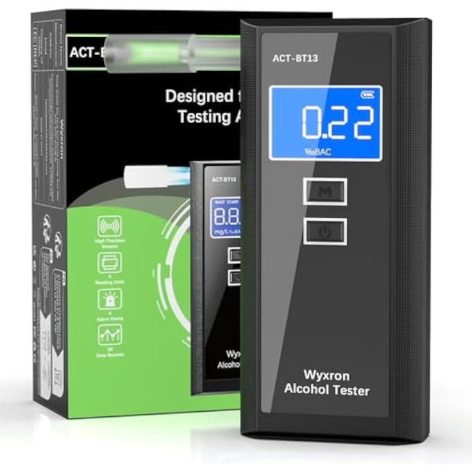 rayihni Breathalyzer, Alcohol Breathalysers Tester Professional Breath Tester High Accuracy With LCD Digital Display/Records/10 Mouthpieces, for Individuals/Families/Parties Quick Test - Image 2