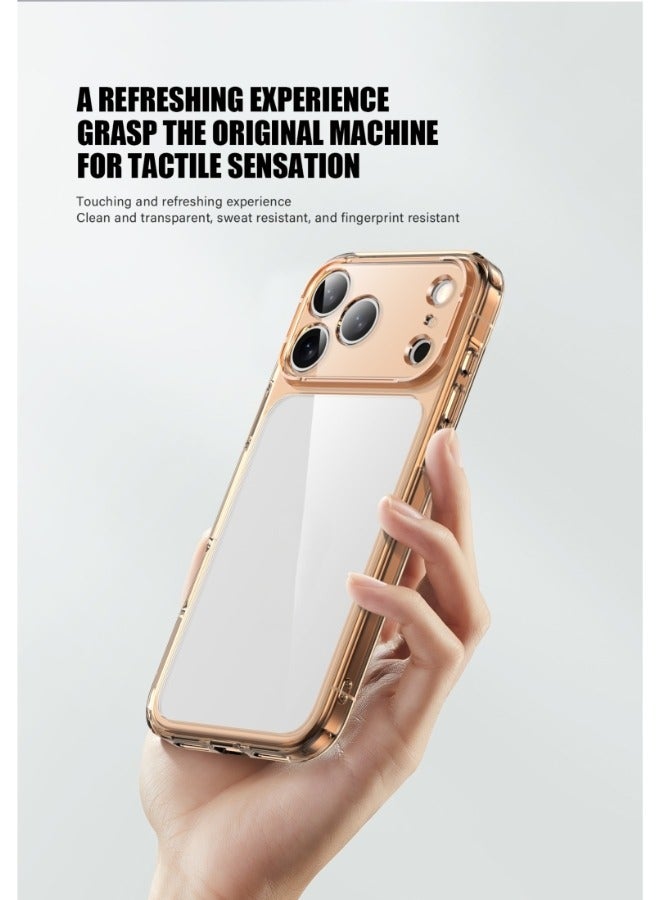 Magnetic ultra-thin protective case for iPhone 17 pro max, compatible with MagSafe, full protection of camera lens, ultra-thin and lightweight transparent simple protective mobile phone case (transparent orange) - Image 1