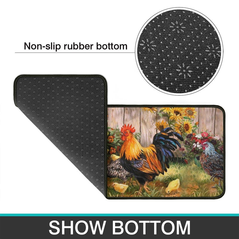 Ghroiep Rooster Kitchen Rugs 2 Piece Set Sunflower Decor Kitchen Floor Mat, Microfiber Washable Runner Rugs, Farmhouse Chicken Decorations Kitchen Mats,17"x47"+17"x30" - Image 5