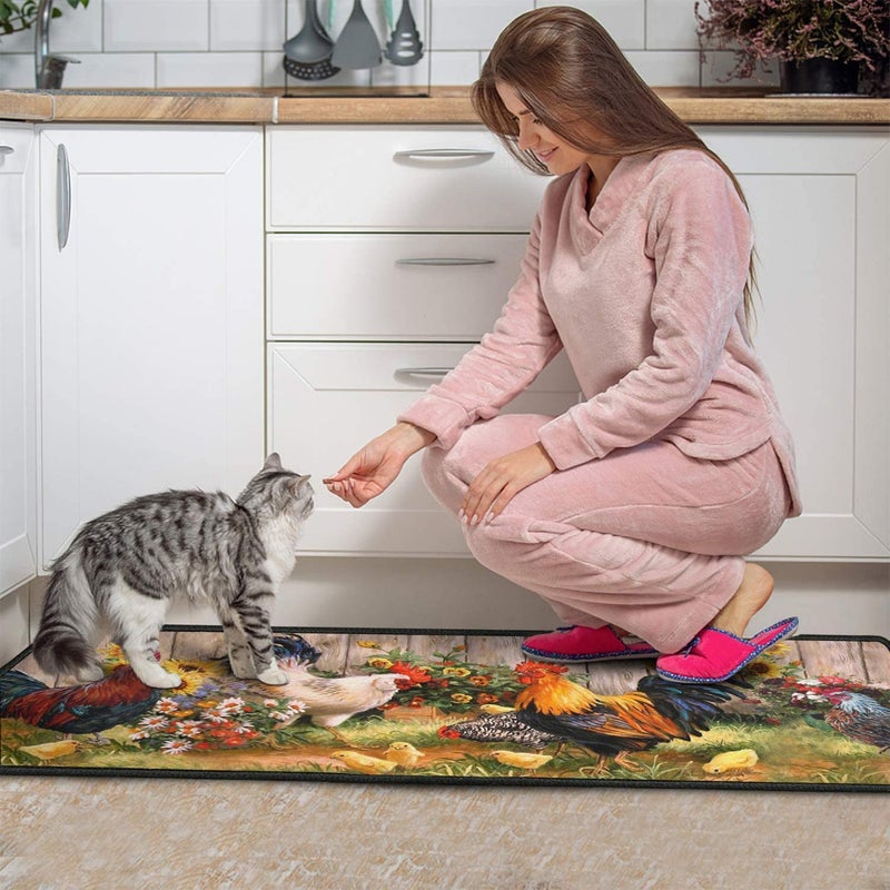 Ghroiep Rooster Kitchen Rugs 2 Piece Set Sunflower Decor Kitchen Floor Mat, Microfiber Washable Runner Rugs, Farmhouse Chicken Decorations Kitchen Mats,17"x47"+17"x30" - Image 4
