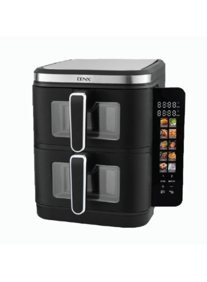 DENX DX4001 قلاية كهربائية مزدوجة 11 لتر، قدرة 2800 واط، قلاية هوائية بوعاءين 2 × 5.5 لتر، درجة حرارة قابلة للتعديل 60–200 درجة مئوية، تحكم رقمي