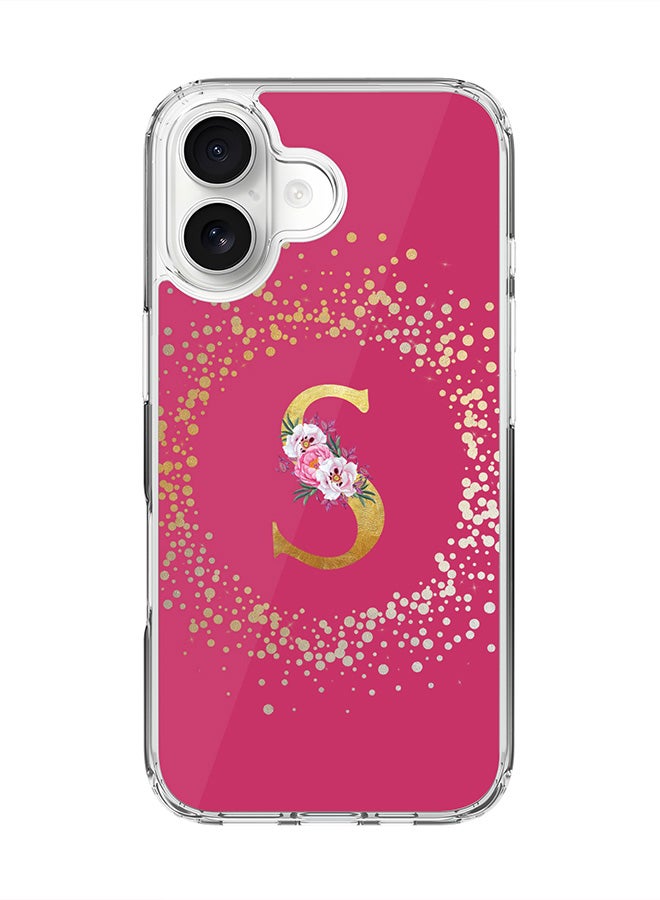 Stylizedd Classic Clear MagSafe Case for iPhone 17 , Hybrid Soft Case Flexible Edges Anti Drop TPU PC Gel Thin Transparent Cover [ Designed for iPhone 17 ] - Custom Monogram Initial Letter Floral Pattern Alphabet - S ( Deep Pink Rose )