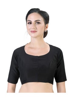 Studio Shringaar Women's Polyester Readymade Soft Solid Colored Saree Blouse with Short Sleeves(Black, 34)