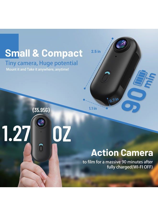 Intepoll كاميرا أكشن ميني 4K بسعة 128 جيجابايت، كاميرا محمولة قابلة للارتداء مع تسجيل فيديو، مقاومة للماء IPX7، مثبت خوذة، DV رياضي مغناطيسي للدراجات، الحيوانات الأليفة، الفلوجينغ (أسود) - Image 2