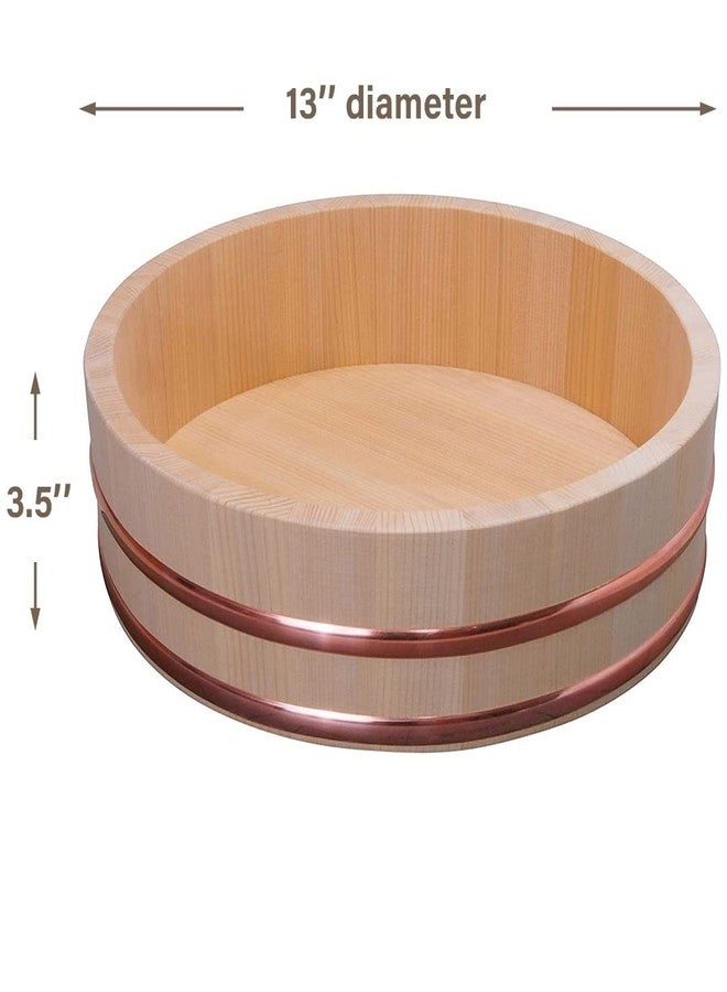 TIKUSAN Wooden Hangiri Sushi Rice Mixing Tub Copper Band Made in Japan Made of Sawara Cypress Sushi Rice Bowl Sushi Oke (13" (33cm)) - Image 5
