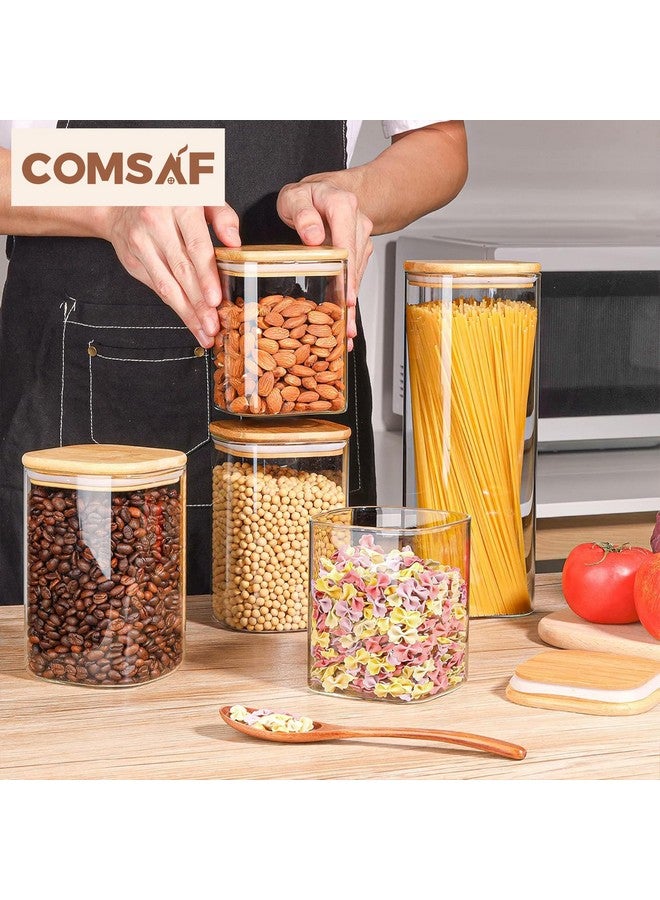 ComSaf ComSaf Food Storage Containers with Airtight Lids Set of 6, Clear Glass Canister Food Jar with Sealing Lid Kitchen Pantry Storage Container for Spaghetti Pasta Sugar Flour Oat Cereal Beans, Square  - Image 5