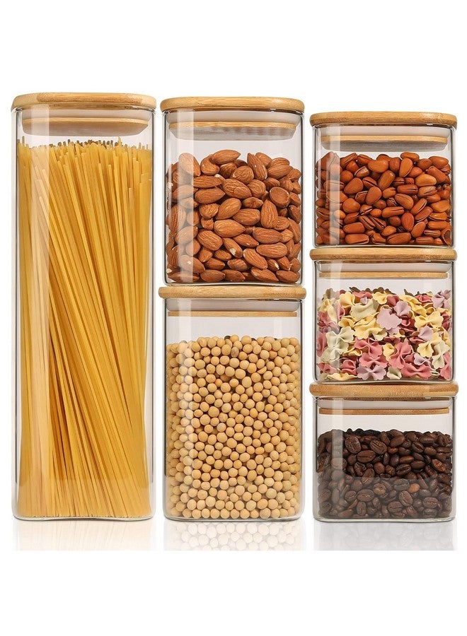ComSaf ComSaf Food Storage Containers with Airtight Lids Set of 6, Clear Glass Canister Food Jar with Sealing Lid Kitchen Pantry Storage Container for Spaghetti Pasta Sugar Flour Oat Cereal Beans, Square  - Image 1