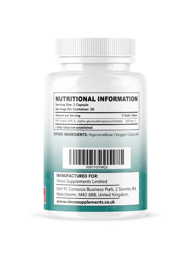 Vinco Supplements Alpha GPC Choline Supplement – Improves Memory & Increases Focus, 60 Capsules - Image 2