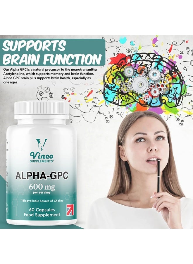 Vinco Supplements Alpha GPC Choline Supplement – Improves Memory & Increases Focus, 60 Capsules - Image 3