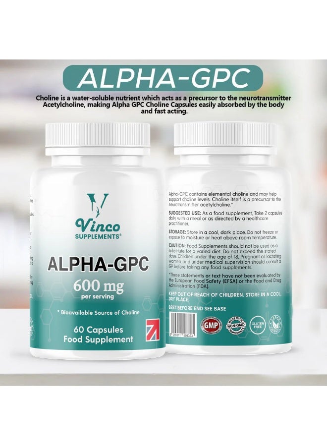 Vinco Supplements Alpha GPC Choline Supplement – Improves Memory & Increases Focus, 60 Capsules - Image 4