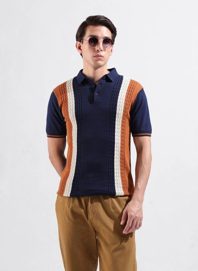 شركة المرآب الهندية Men Slim Fit Textured Polo Neck Half Sleeves T-Shirt