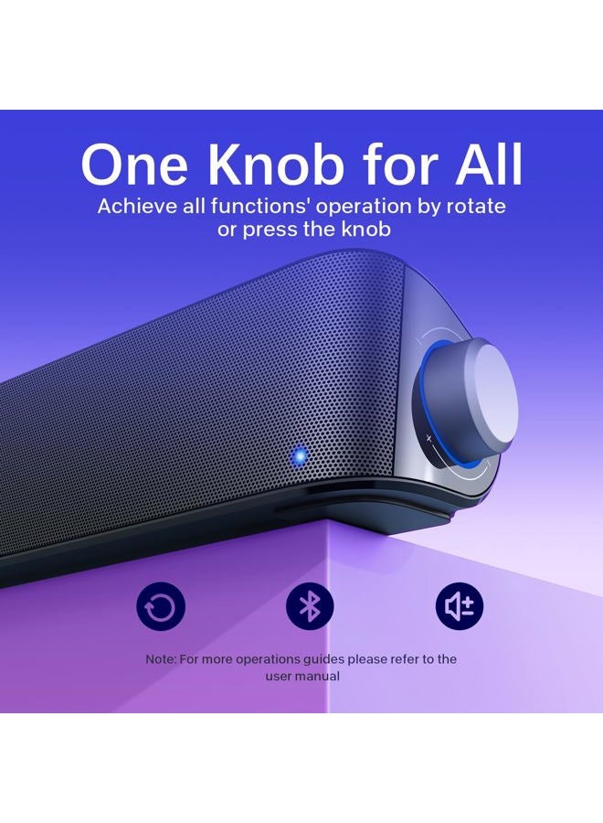 Nylavee Computer Speakers, Hi-Fi Stereo Computer Sound Bar with Bluetooth & 3.5mm Aux, USB/USB-C Powered for Desktop PC, Laptop & Monitor, Built-in Mic and Headphone Jack - Image 4