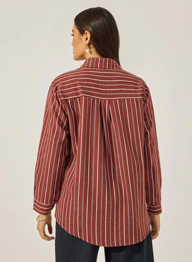 Styli Styli Oversized Striped Collared Shirt