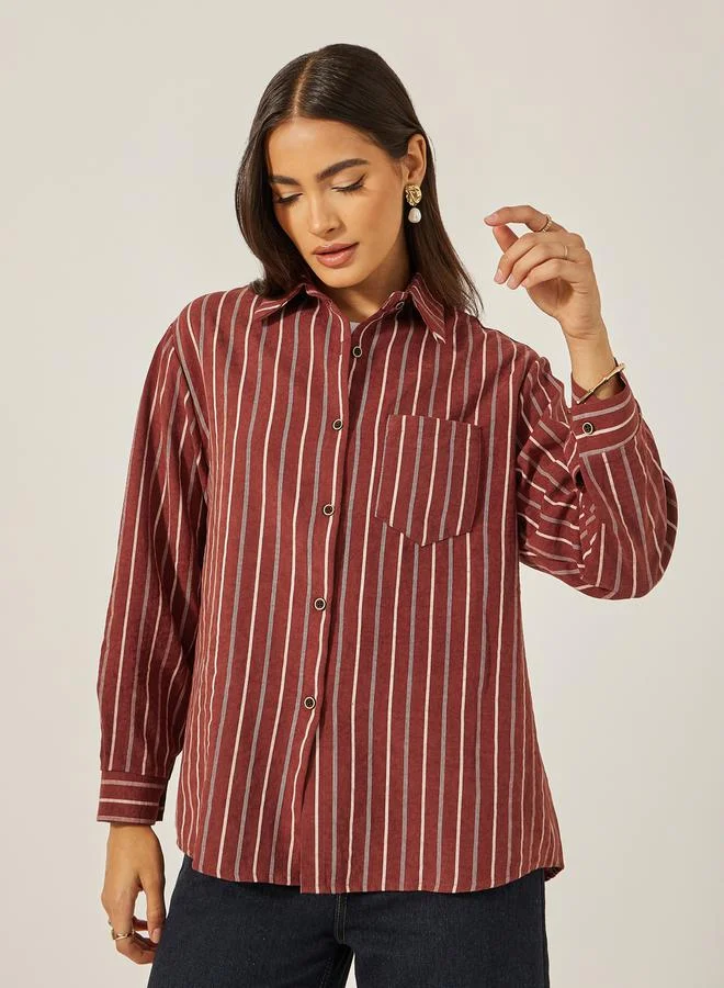 Styli Styli Oversized Striped Collared Shirt