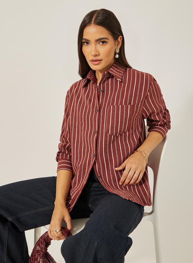 Styli Oversized Striped Collared Shirt - Image 3