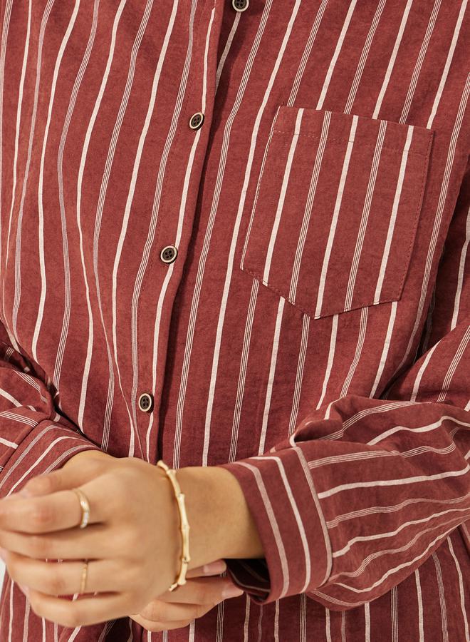 Styli Oversized Striped Collared Shirt - Image 4