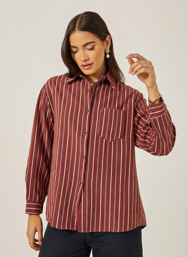 Styli Oversized Striped Collared Shirt - Image 1