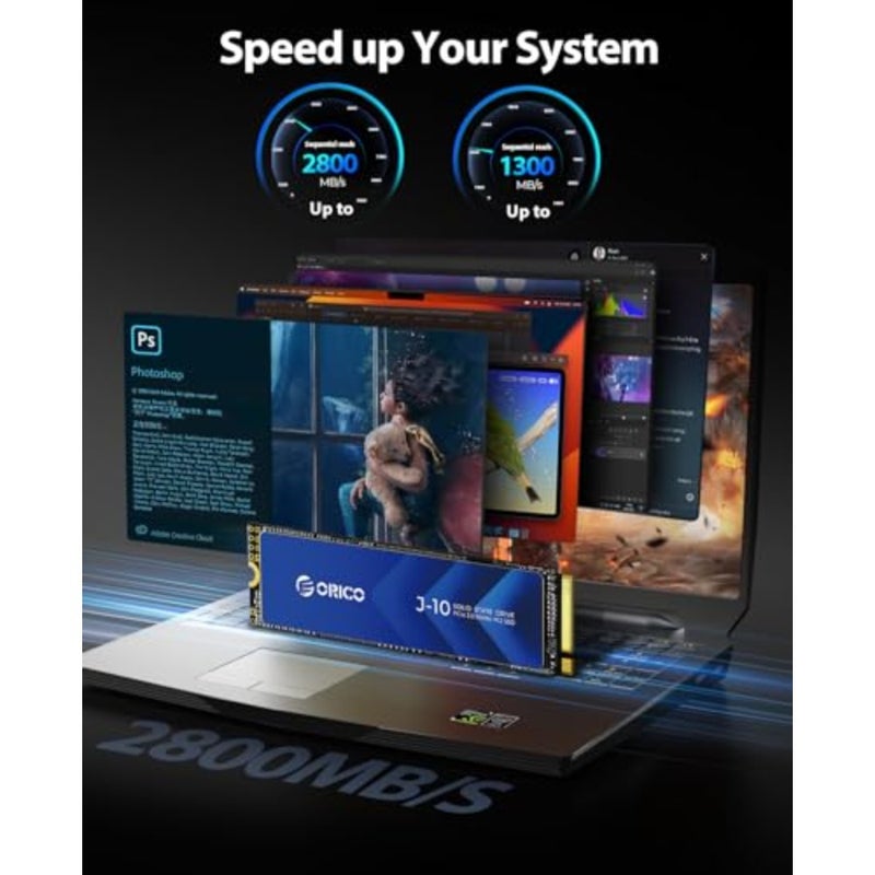 M.2 NVMe SSD مع مبدد حرارة لأجهزة الكمبيوتر المحمول وأجهزة الكمبيوتر المكتبية، ذاكرة تخزين مؤقت NAND SLC ثلاثية الأبعاد، عامل شكل 2280، ما يصل إلى 2800 ميجابايت/ثانية PCIe Gen3x4، أسود - Image 3
