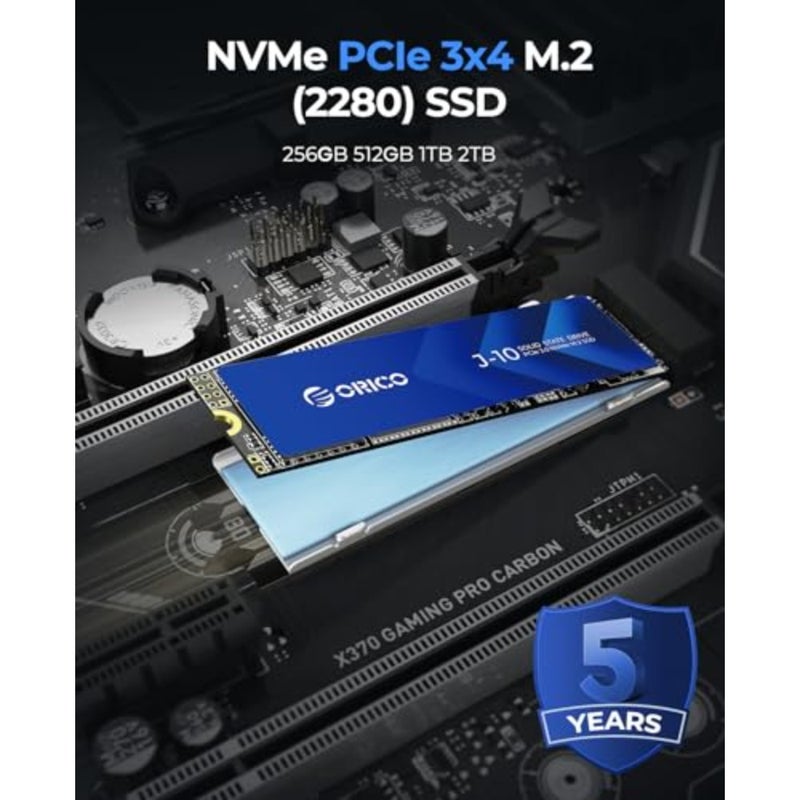 M.2 NVMe SSD مع مبدد حرارة لأجهزة الكمبيوتر المحمول وأجهزة الكمبيوتر المكتبية، ذاكرة تخزين مؤقت NAND SLC ثلاثية الأبعاد، عامل شكل 2280، ما يصل إلى 2800 ميجابايت/ثانية PCIe Gen3x4، أسود - Image 4