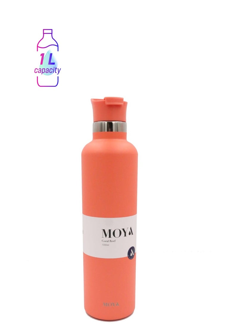 Moya "Coral Reef" 1L Insulated Sustainable Water Bottle Coral Spout Lid - Image 1
