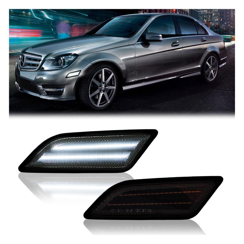 DERMOKA - ميرسيدس-بنز PreLCI W204 C-Class C250 C300 C350 2012-2014 أضواء LED للمصابيح الجانبية باللون الأبيض