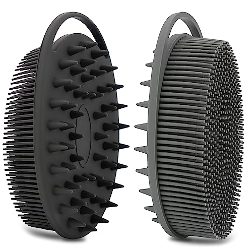 HAYSNA 2 Pack Silicone Body Scrubber, Loofah Double-Sided Body Brush,Shower Scrubber and Scalp Massager Shampoo Brush for Sensitive Kids Women Men All Kinds of Skin (Black & Gray) - Image 1