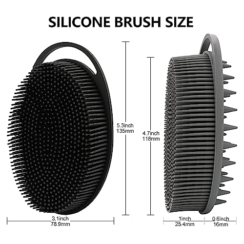 HAYSNA 2 Pack Silicone Body Scrubber, Loofah Double-Sided Body Brush,Shower Scrubber and Scalp Massager Shampoo Brush for Sensitive Kids Women Men All Kinds of Skin (Black & Gray) - Image 4