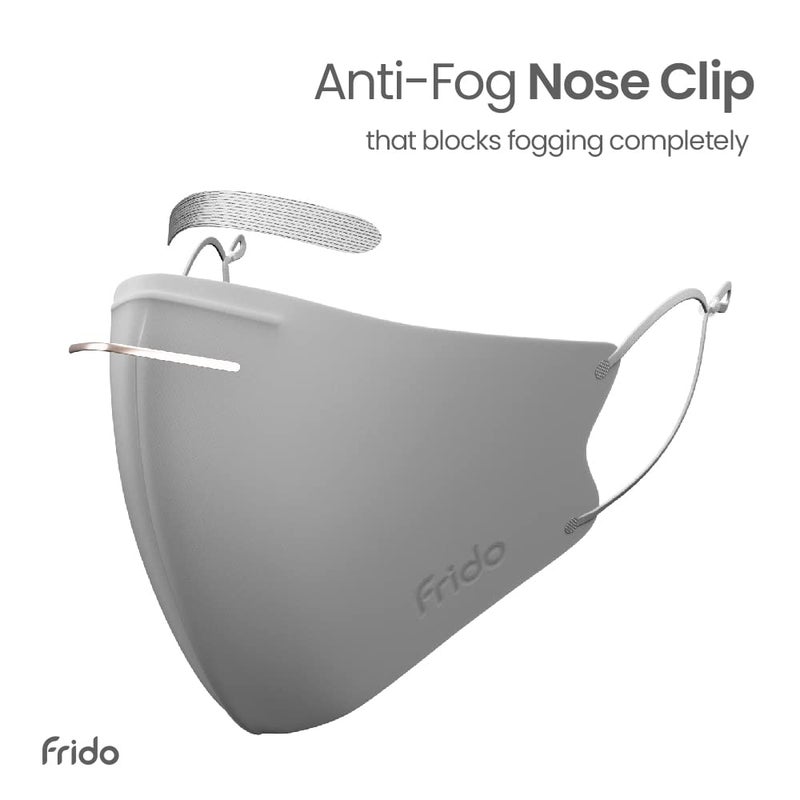 Frido ULTIMATE PRO Copper Masks with Adjustable Ear Loops and Nose Clip, Copper Treated Layer, Breathable and Washable Mask for Men and Women, Made in South Korea, Medium- Metallic Grey (Pack of 1) - Image 2