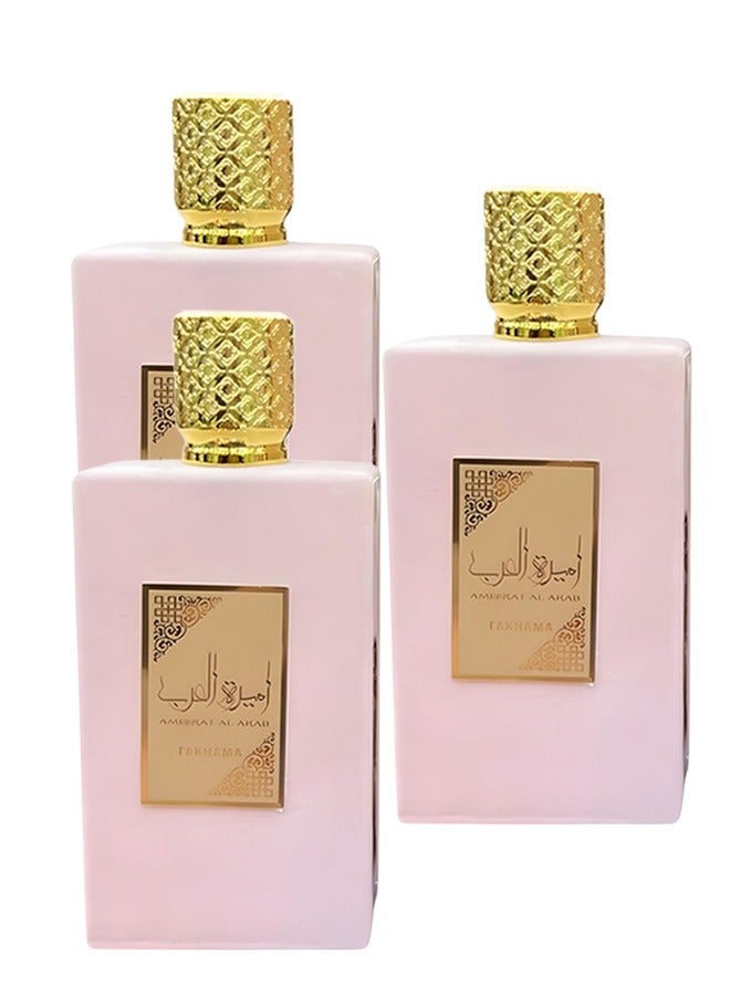 FAKHAMA 3 Pieces Ameerat Al Arab Pink Perfume For Women 100ml EDP - Image 1