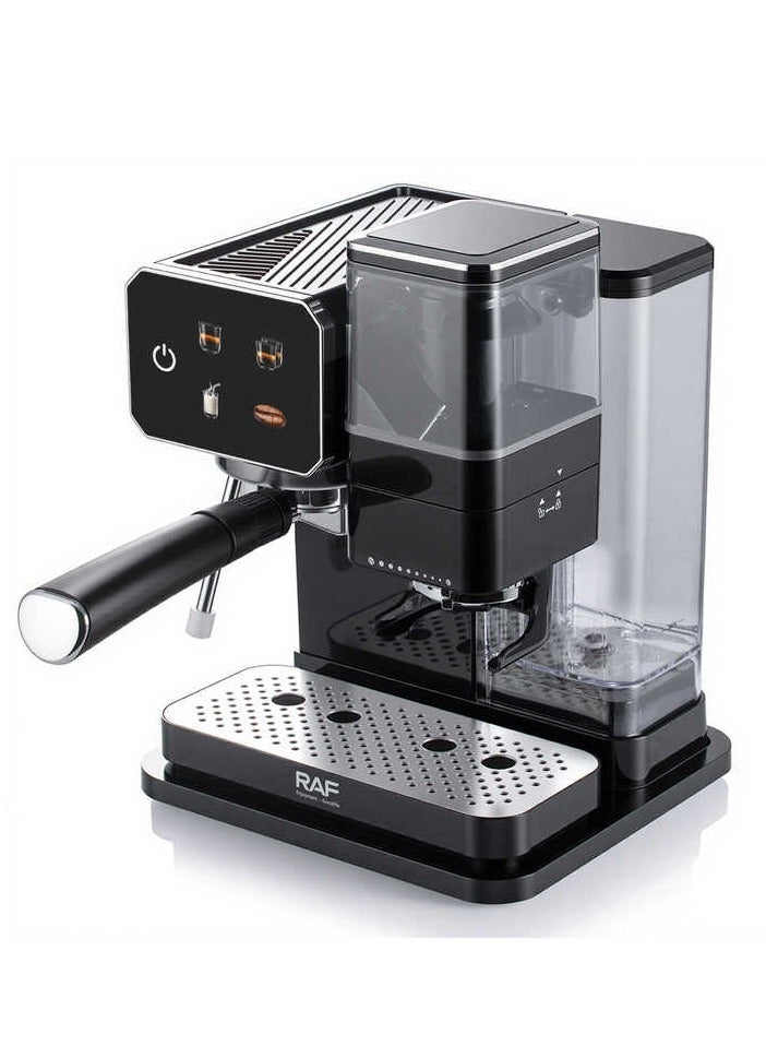 آر إيه أف ماكينة قهوة RAF بقوة 1450 واط مع مطحنة وخفاقة حليب | ماكينة إسبريسو سعة 900 مل، نظام تحضير مزدوج، مطحنة حبوب قهوة مدمجة للإسبريسو والقهوة التركية - Image 2