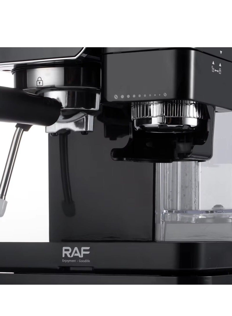 آر إيه أف ماكينة قهوة RAF بقوة 1450 واط مع مطحنة وخفاقة حليب | ماكينة إسبريسو سعة 900 مل، نظام تحضير مزدوج، مطحنة حبوب قهوة مدمجة للإسبريسو والقهوة التركية - Image 4