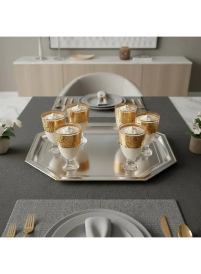 سرڤيس عشاء شكل ثماني ستانلس ستيل 18/10 فضي - Image 2