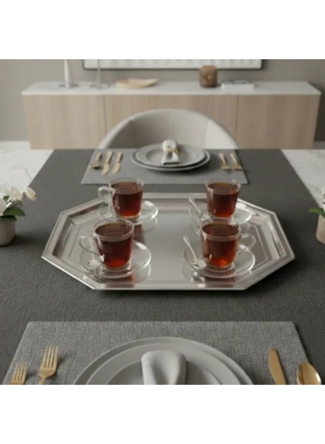 سرڤيس عشاء شكل ثماني ستانلس ستيل 18/10 فضي - Image 4