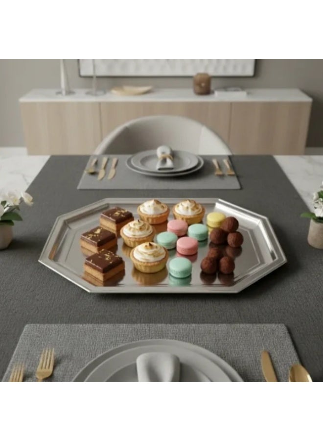 سرڤيس عشاء شكل ثماني ستانلس ستيل 18/10 فضي - Image 3