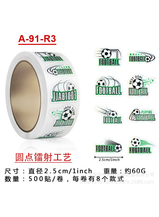 500 Sheets/roll Laser Football World Cup Stickers, Football Face Stickers, Journal Water Cup Decorative Stickers, Gift Labels