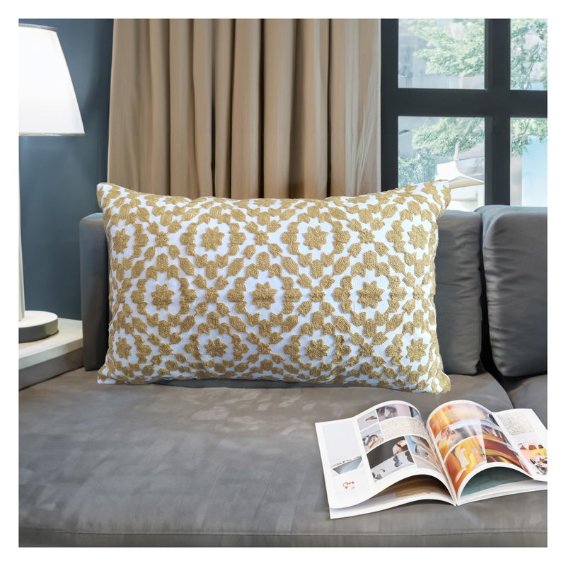 Aitliving Decorative Pillow Cover Golden Palm 12x20 Lumbar Pillow Cushion Cover Oil Yellow Trellis Mina Throw Pillow Case Dark Mustard Yellow/Ochre Gold Color 1 pc Cotton Canvas 30x50cm - Image 1