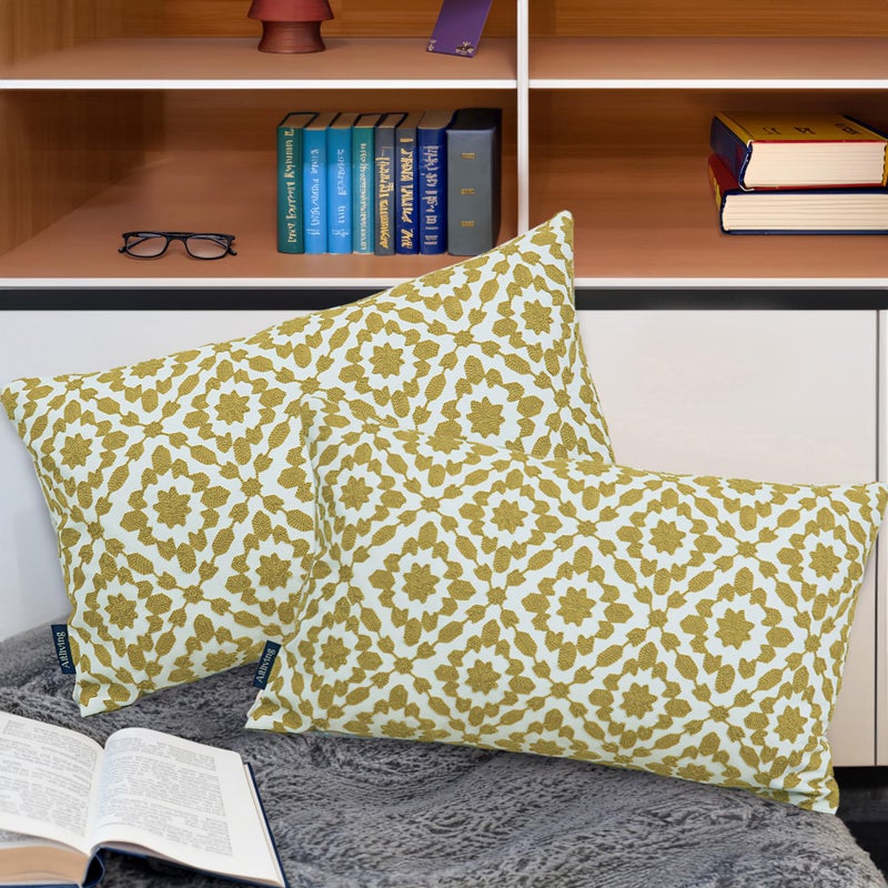 Aitliving Decorative Pillow Cover Golden Palm 12x20 Lumbar Pillow Cushion Cover Oil Yellow Trellis Mina Throw Pillow Case Dark Mustard Yellow/Ochre Gold Color 1 pc Cotton Canvas 30x50cm - Image 2