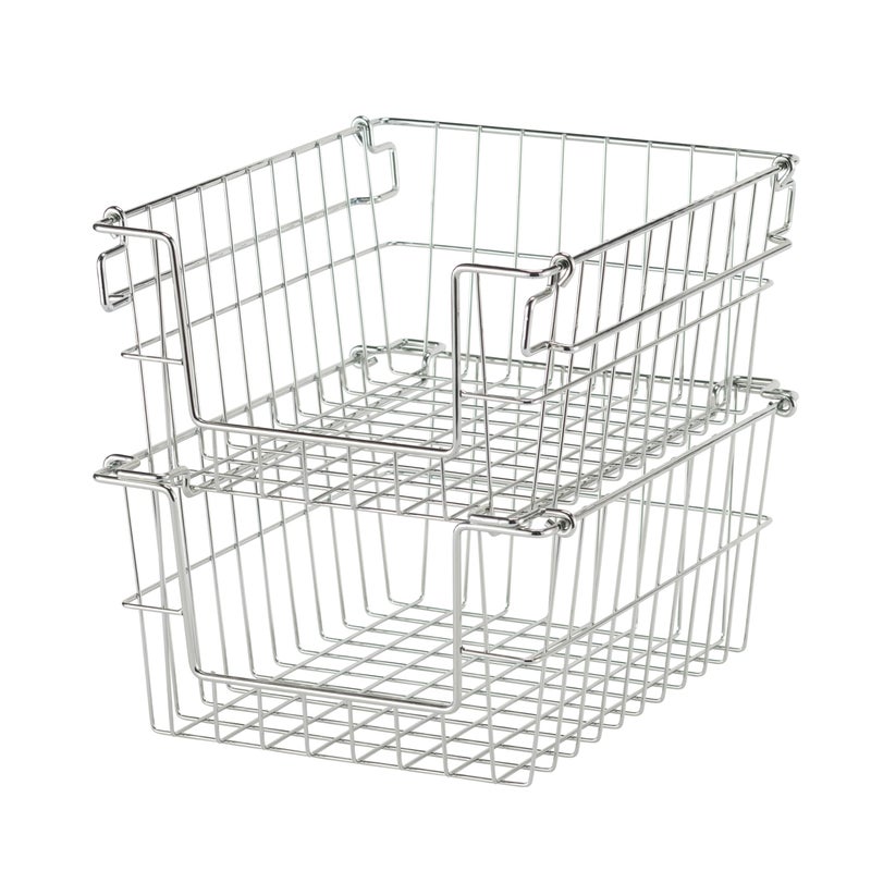 TRINITY 2-Pack Stackable Metal Wire Storage Baskets With Handles, EcoStorage Chrome, 11 Inches - Image 1