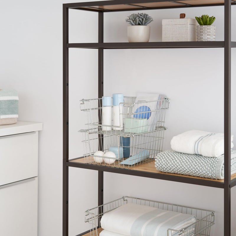 TRINITY 2-Pack Stackable Metal Wire Storage Baskets With Handles, EcoStorage Chrome, 11 Inches - Image 4