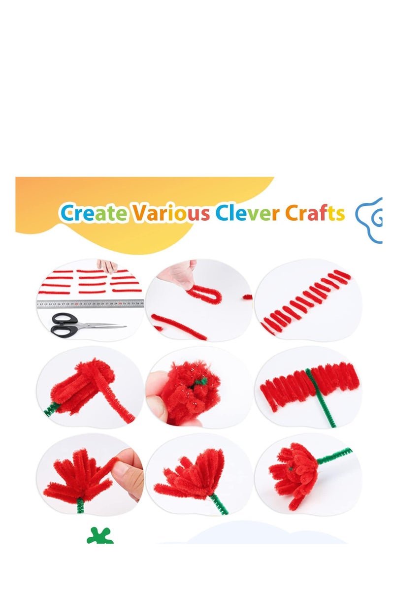 300 Pieces Red Pipe Cleaners Craft Supplies Flexible Chenille Stems for Kids for DIY Craft Projects, Party Decoration, 6mm x 12inch - Image 4