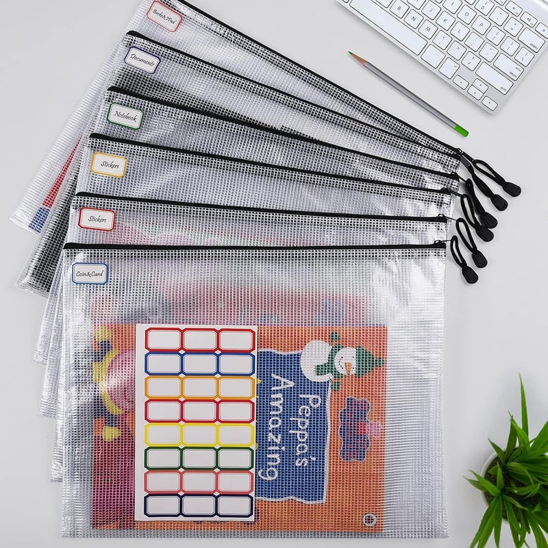 ASTEN Mesh Zipper Pouch, 6PCS Waterproof Plastic Mesh Zipper Bag, A3 Size Tear-Resistant Document Pouch, Extra Large Zip File Bags, for School Office Supplies Home Travel Storage(17×12 Inch) - Image 3