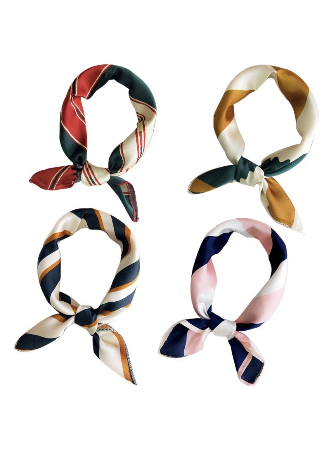 وشاح مربع للنساء والفتيات ، وشاح صغير للشعر ، وشاح مربع للرأس والرقبة ، وشريط ربط الشعر ، 4 قطع - Image 1