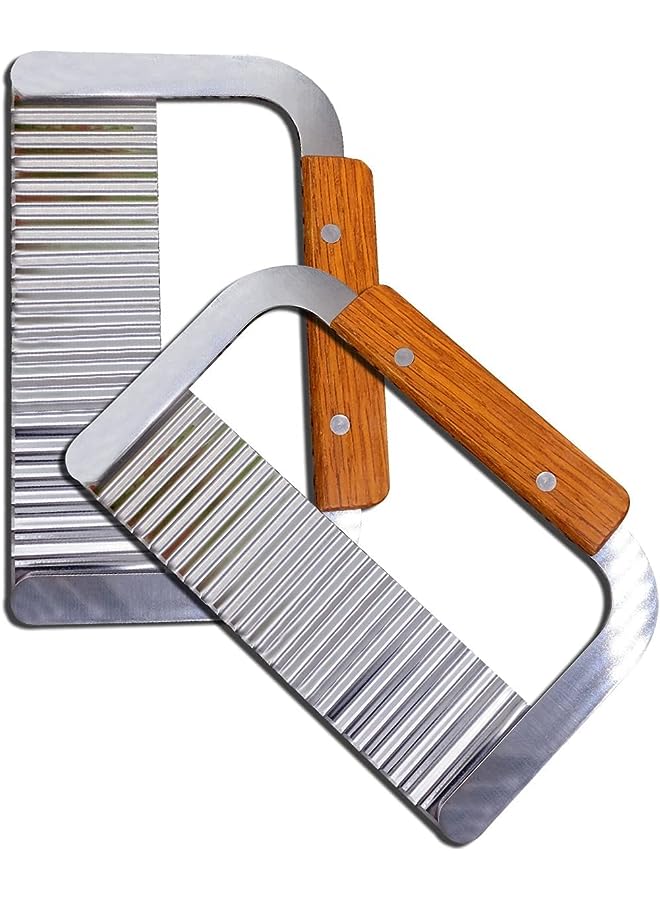 AMERTEER Crinkle Cutter, Steel Potato Slicer Wavy Potato Cutting Tool French Fry Slicer, Chopper Stainless Steel Blade Wooden Handle Serrator Chopping Knife, Set of 2 - Image 1