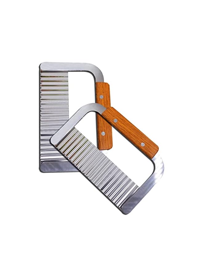 AMERTEER Crinkle Cutter, Steel Potato Slicer Wavy Potato Cutting Tool French Fry Slicer, Chopper Stainless Steel Blade Wooden Handle Serrator Chopping Knife, Set of 2 - Image 2